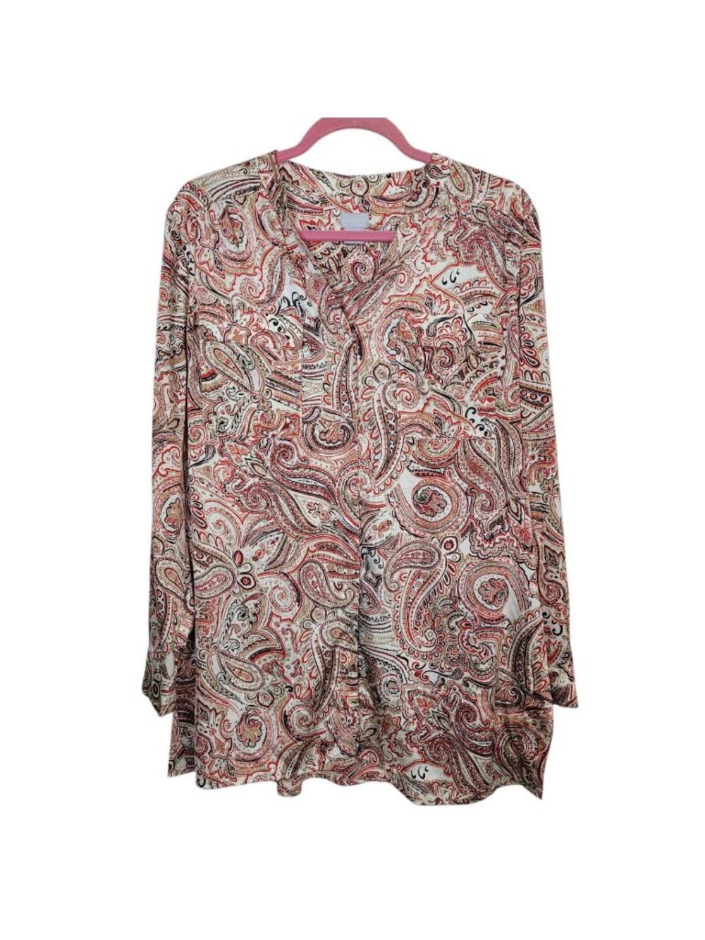 Chico's Multi-Colored Paisley Satin Button Up Tunic Blouse Sz 2 12/14 Lg